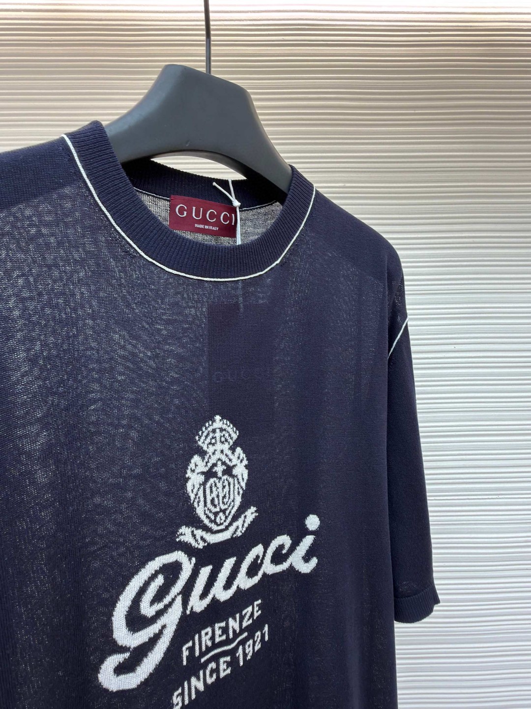 GUCCI 古驰 字母拼色嵌花针织衫短袖 T恤 夏季 藏蓝色 A5 851828-XKFC8-4041