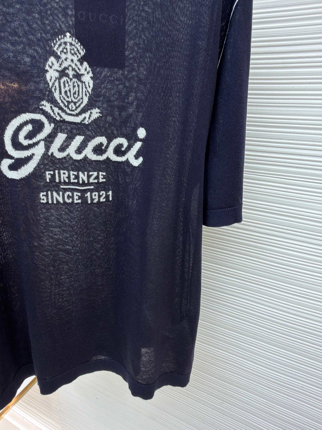 GUCCI 古驰 字母拼色嵌花针织衫短袖 T恤 夏季 藏蓝色 A5 851828-XKFC8-4041