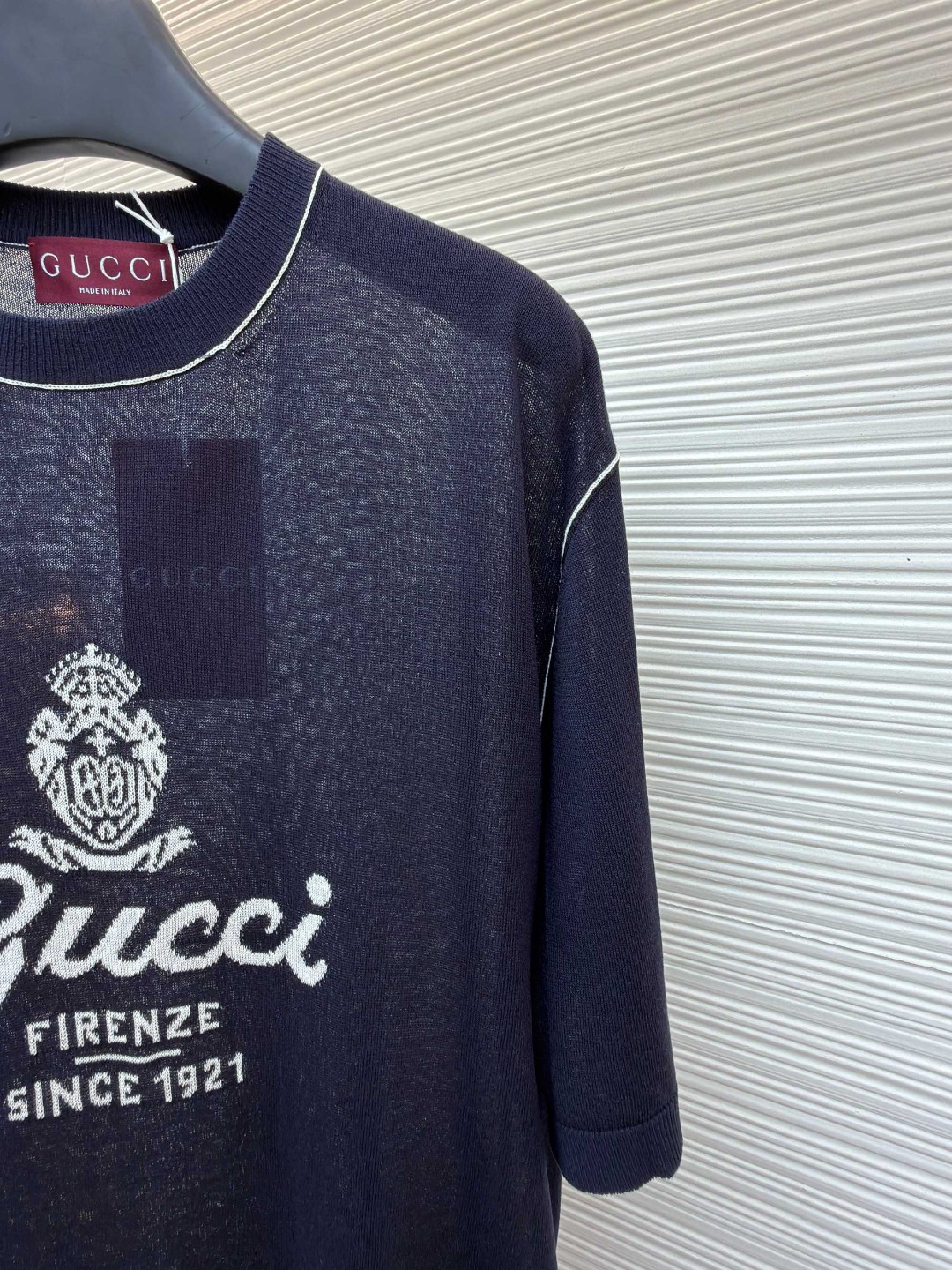 GUCCI 古驰 字母拼色嵌花针织衫短袖 T恤 夏季 藏蓝色 A5 851828-XKFC8-4041