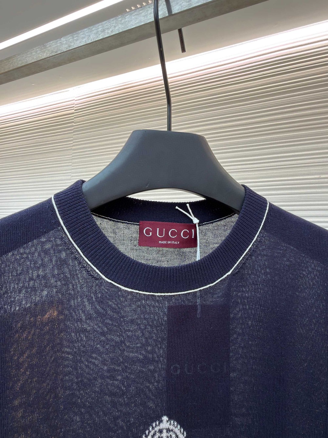 GUCCI 古驰 字母拼色嵌花针织衫短袖 T恤 夏季 藏蓝色 A5 851828-XKFC8-4041
