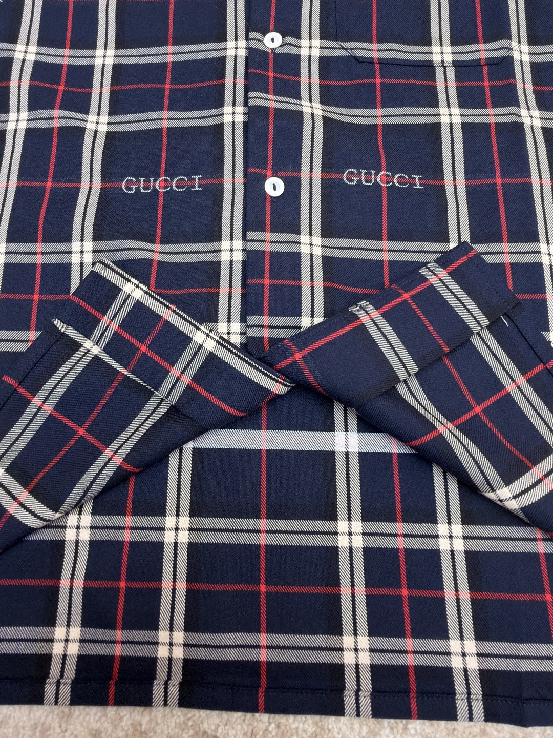 GUCCI 古驰 撞色格纹短袖衬衫 外套 夏季 蓝色 B0