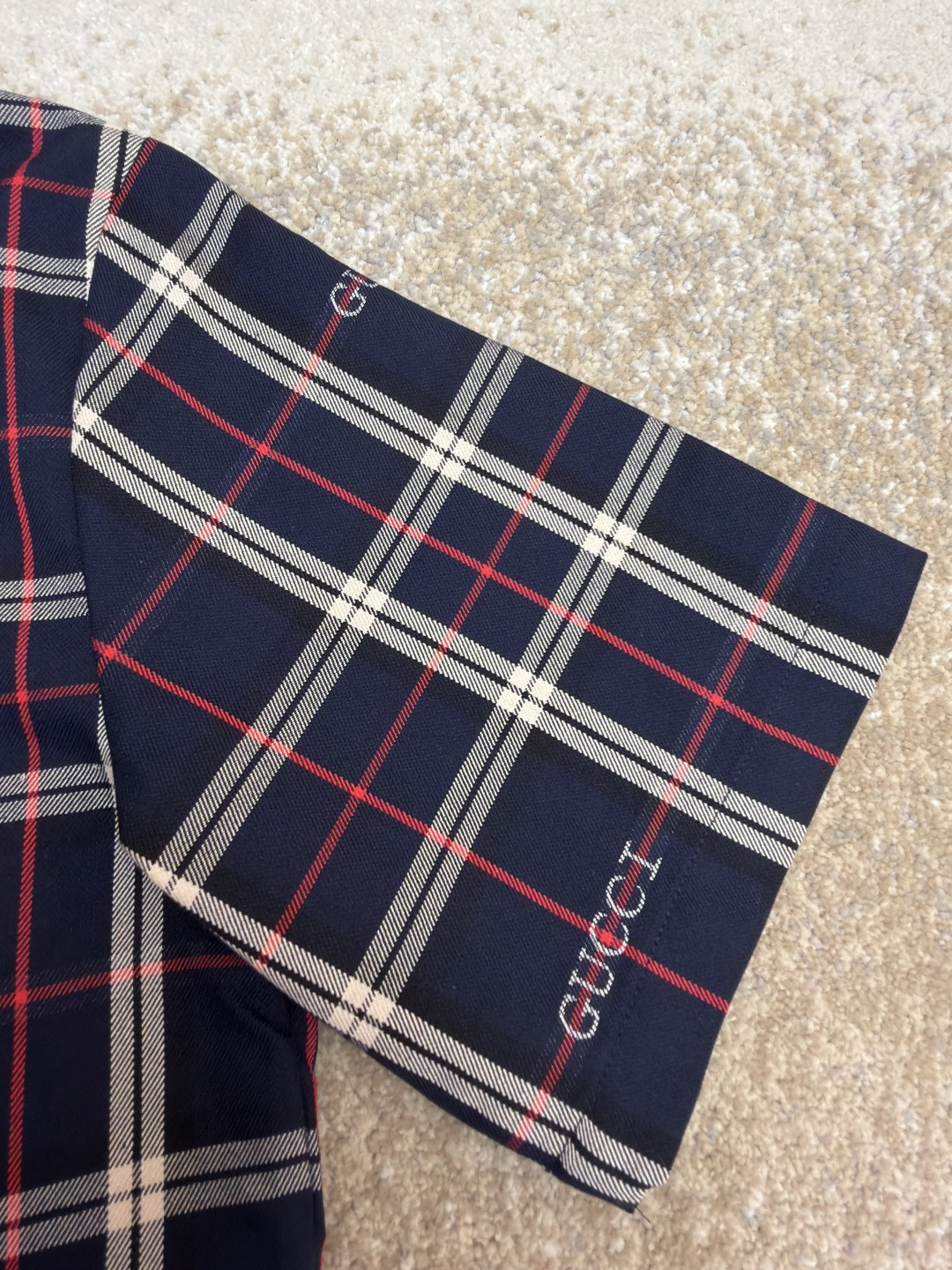 GUCCI 古驰 撞色格纹短袖衬衫 外套 夏季 蓝色 B0
