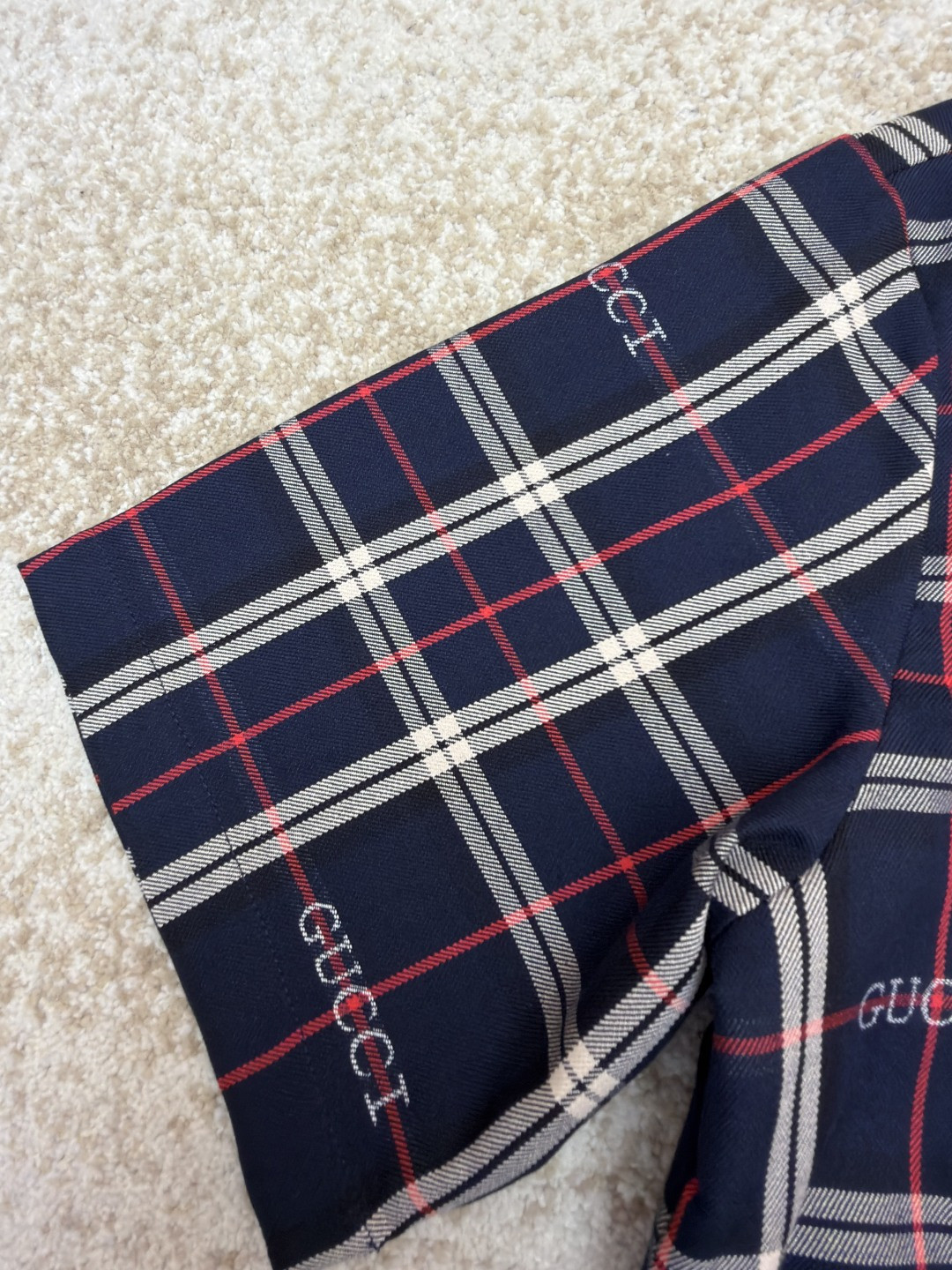 GUCCI 古驰 撞色格纹短袖衬衫 外套 夏季 蓝色 B0
