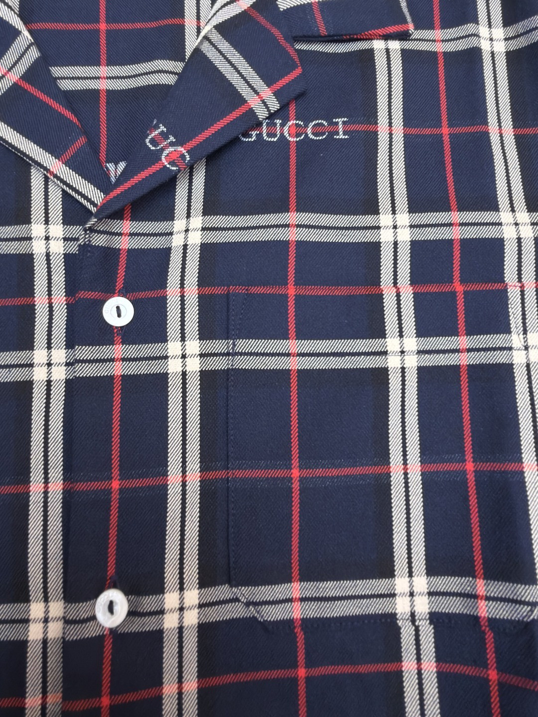 GUCCI 古驰 撞色格纹短袖衬衫 外套 夏季 蓝色 B0