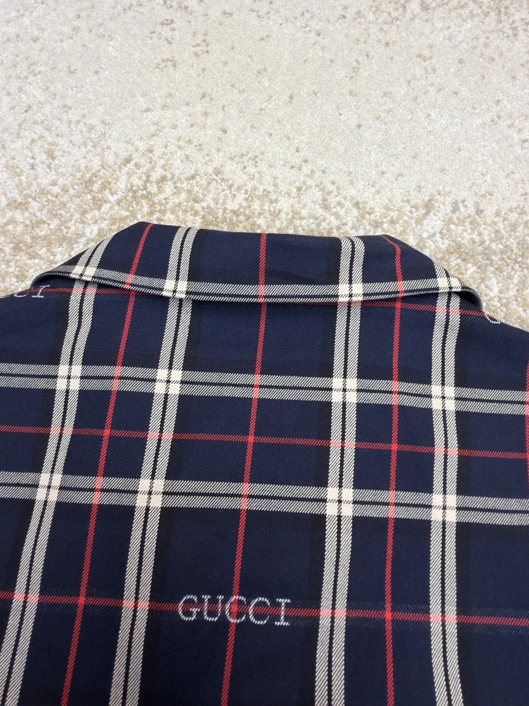 GUCCI 古驰 撞色格纹短袖衬衫 外套 夏季 蓝色 B0