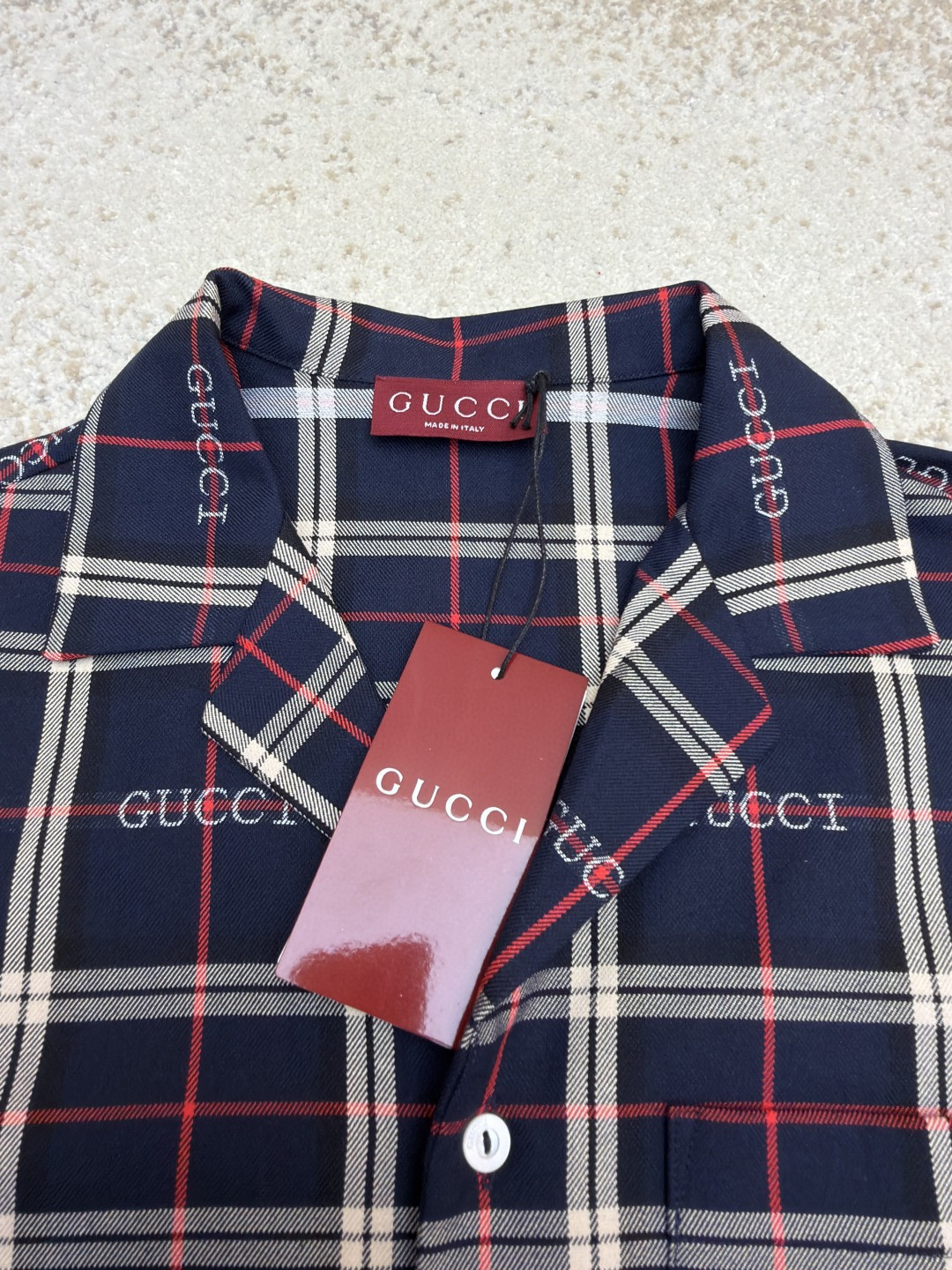 GUCCI 古驰 撞色格纹短袖衬衫 外套 夏季 蓝色 B0