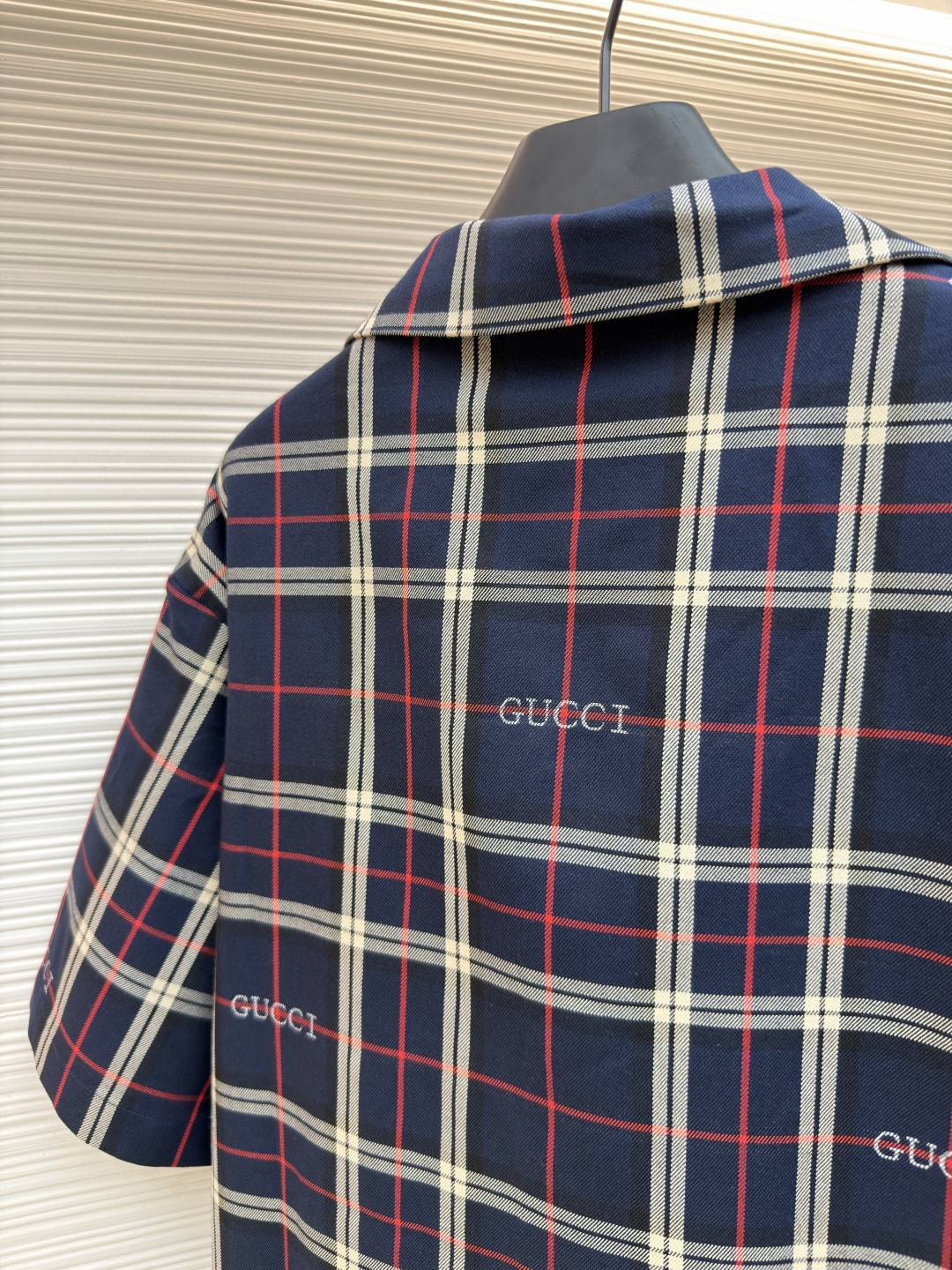 GUCCI 古驰 撞色格纹短袖衬衫 外套 夏季 蓝色 B0