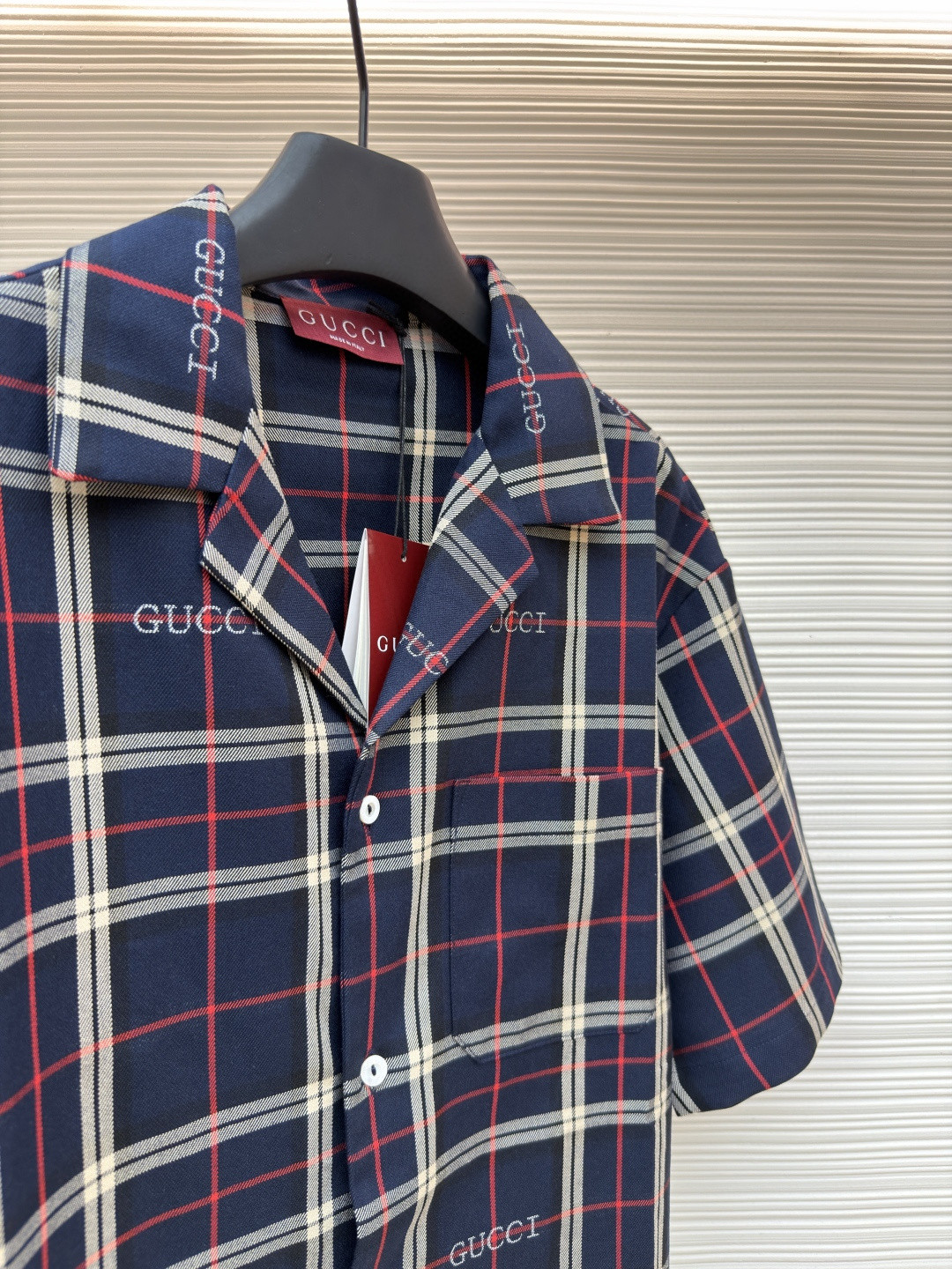 GUCCI 古驰 撞色格纹短袖衬衫 外套 夏季 蓝色 B0