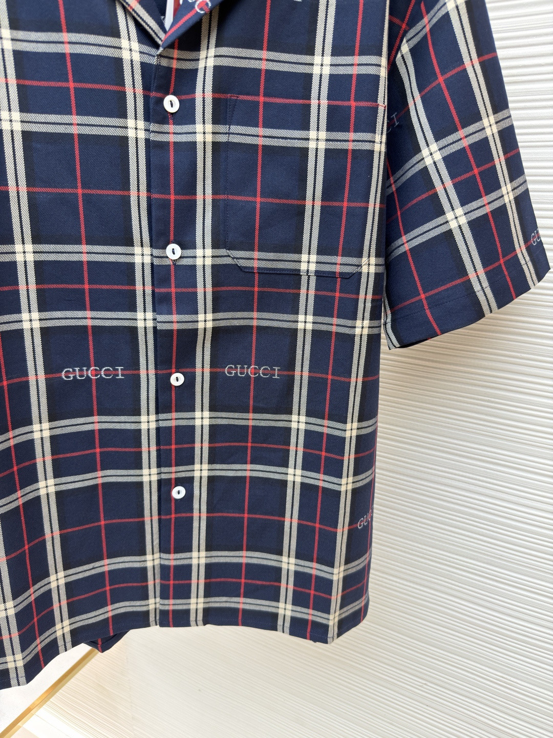 GUCCI 古驰 撞色格纹短袖衬衫 外套 夏季 蓝色 B0