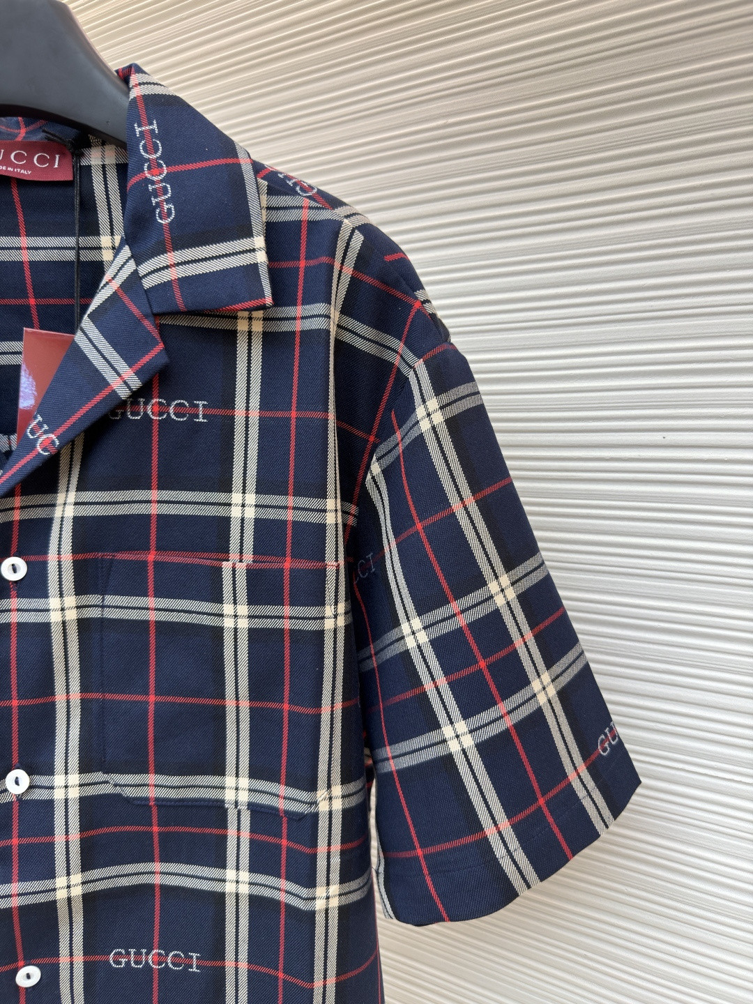 GUCCI 古驰 撞色格纹短袖衬衫 外套 夏季 蓝色 B0