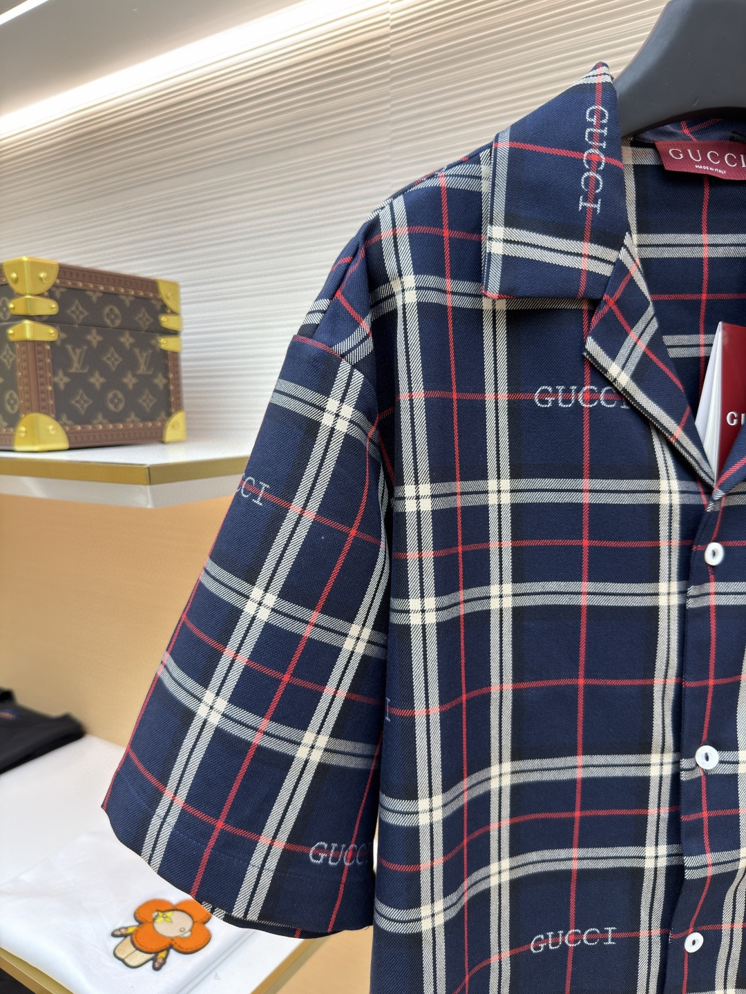 GUCCI 古驰 撞色格纹短袖衬衫 外套 夏季 蓝色 B0