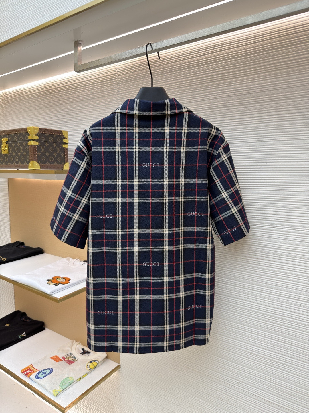 GUCCI 古驰 撞色格纹短袖衬衫 外套 夏季 蓝色 B0