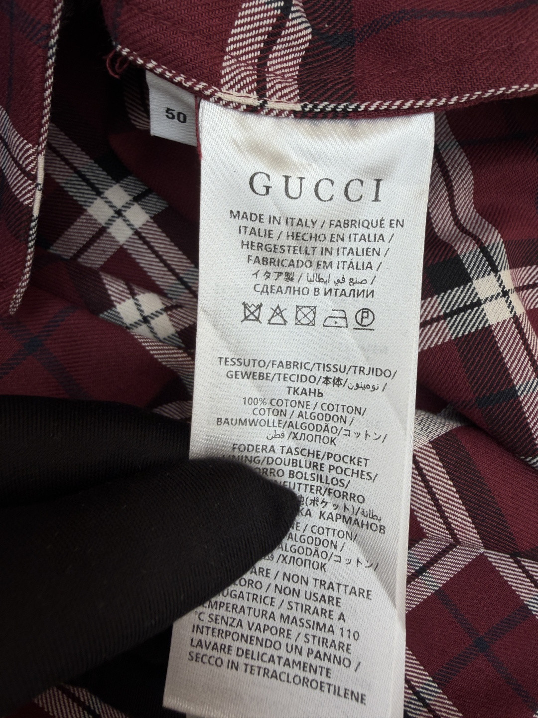GUCCI 古驰 撞色格纹短袖衬衫 外套 夏季 红色 B0