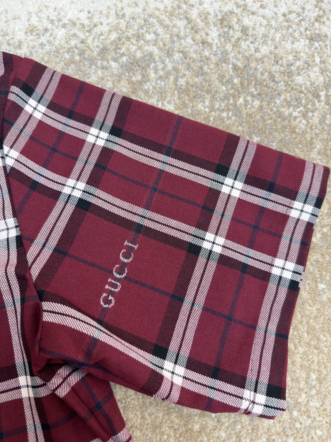 GUCCI 古驰 撞色格纹短袖衬衫 外套 夏季 红色 B0