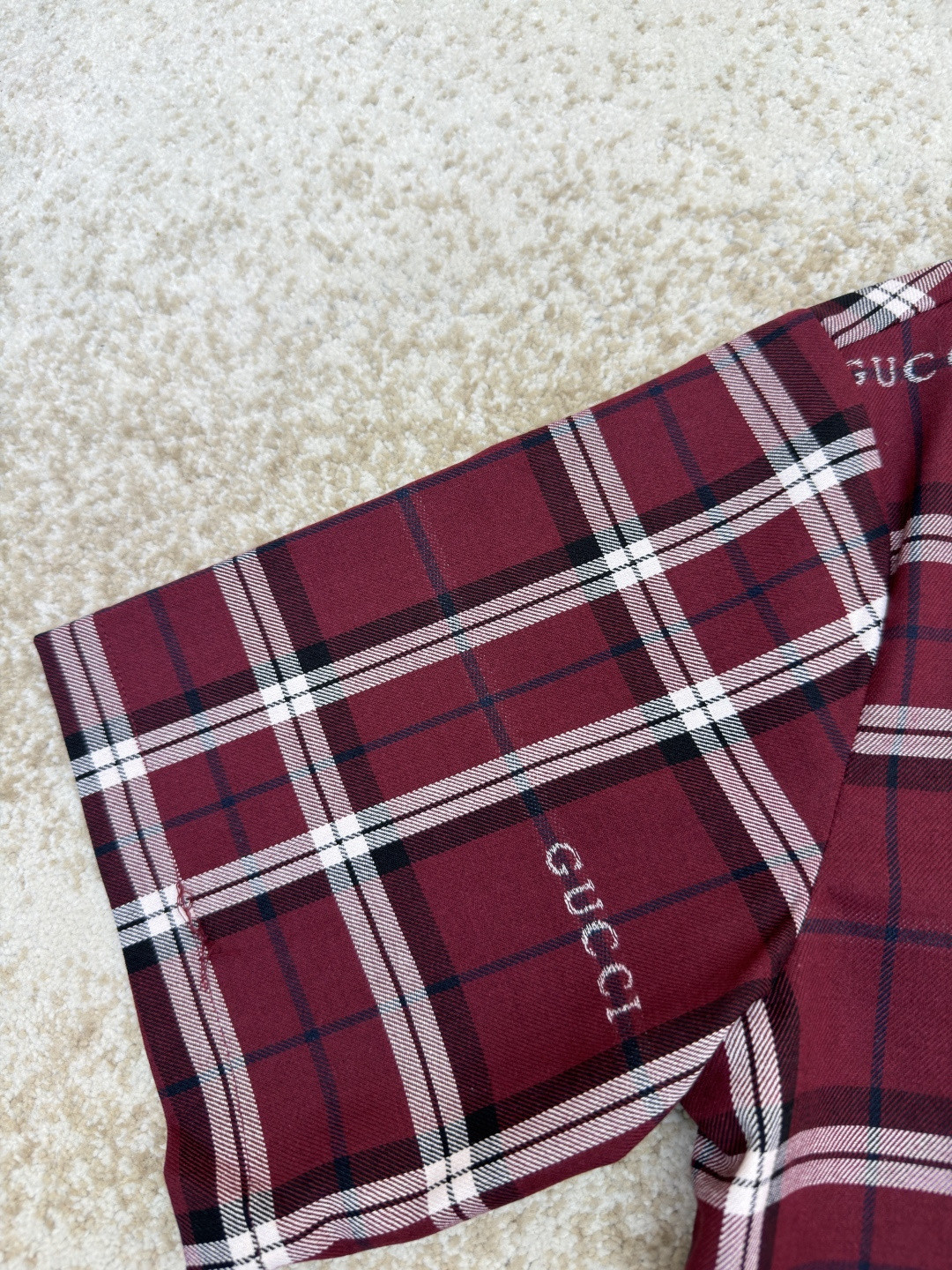 GUCCI 古驰 撞色格纹短袖衬衫 外套 夏季 红色 B0