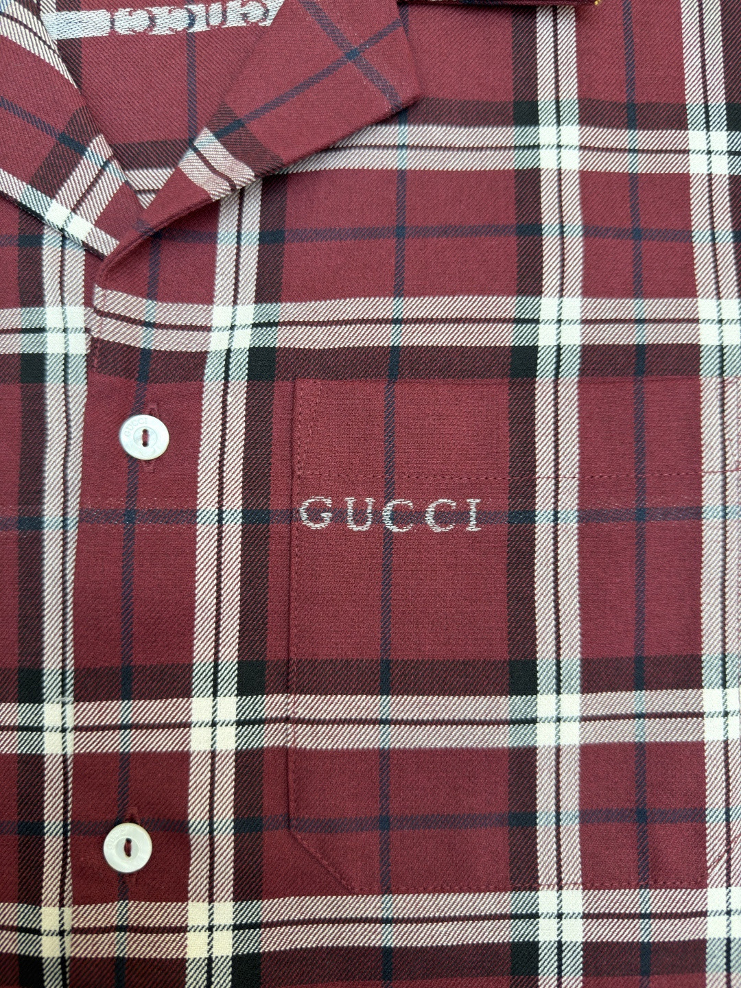 GUCCI 古驰 撞色格纹短袖衬衫 外套 夏季 红色 B0
