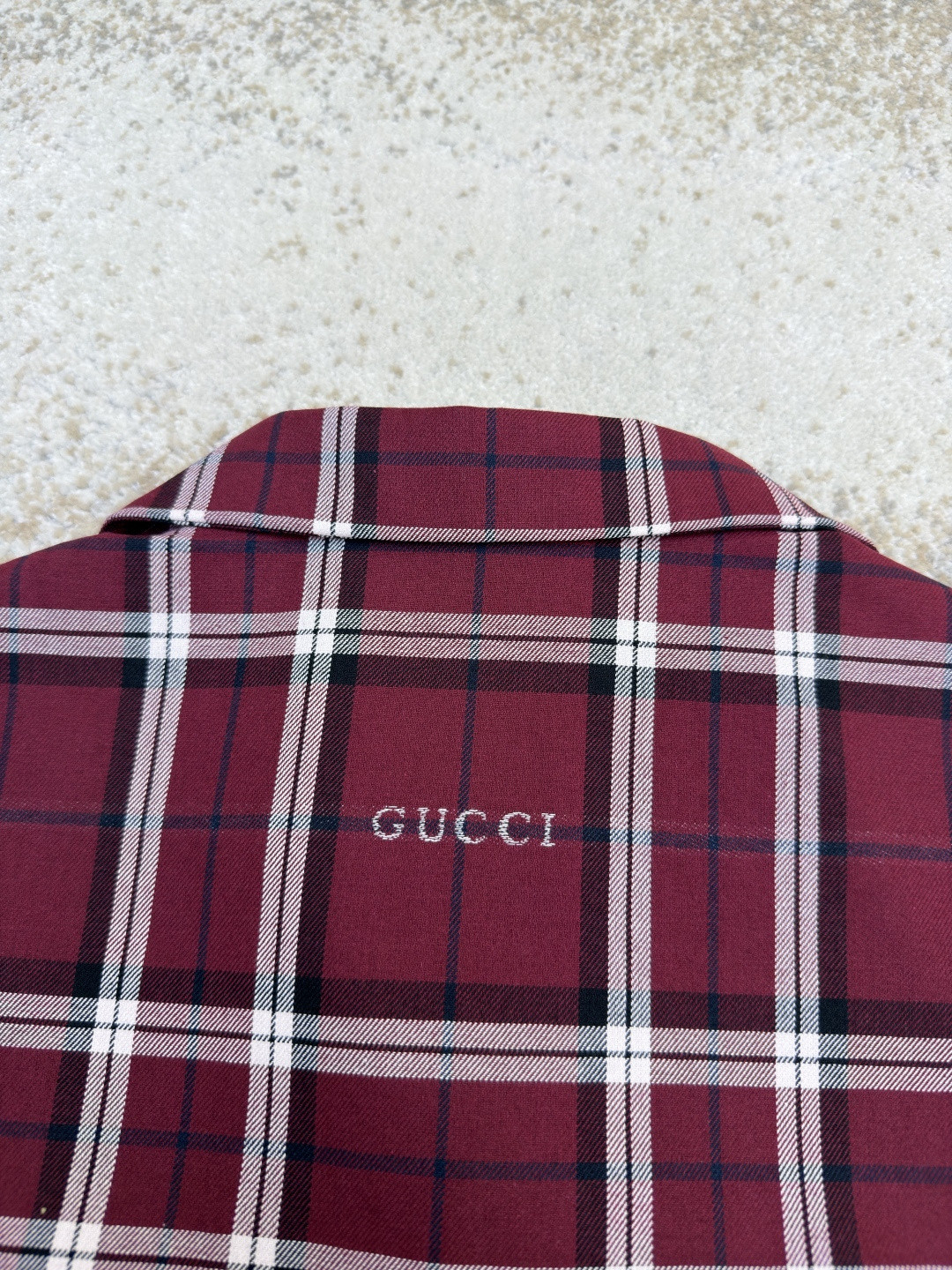 GUCCI 古驰 撞色格纹短袖衬衫 外套 夏季 红色 B0