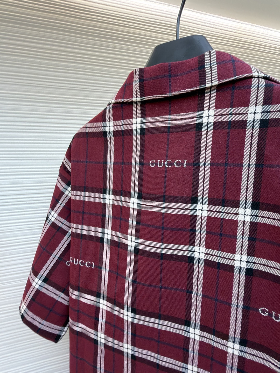 GUCCI 古驰 撞色格纹短袖衬衫 外套 夏季 红色 B0