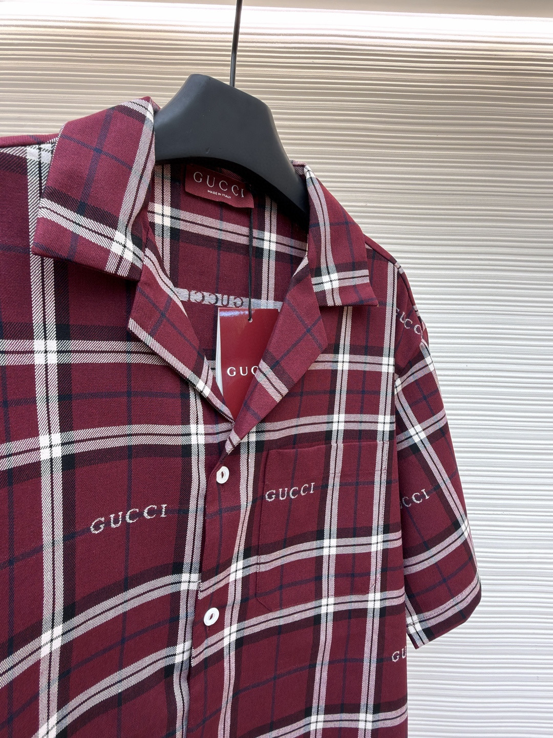 GUCCI 古驰 撞色格纹短袖衬衫 外套 夏季 红色 B0