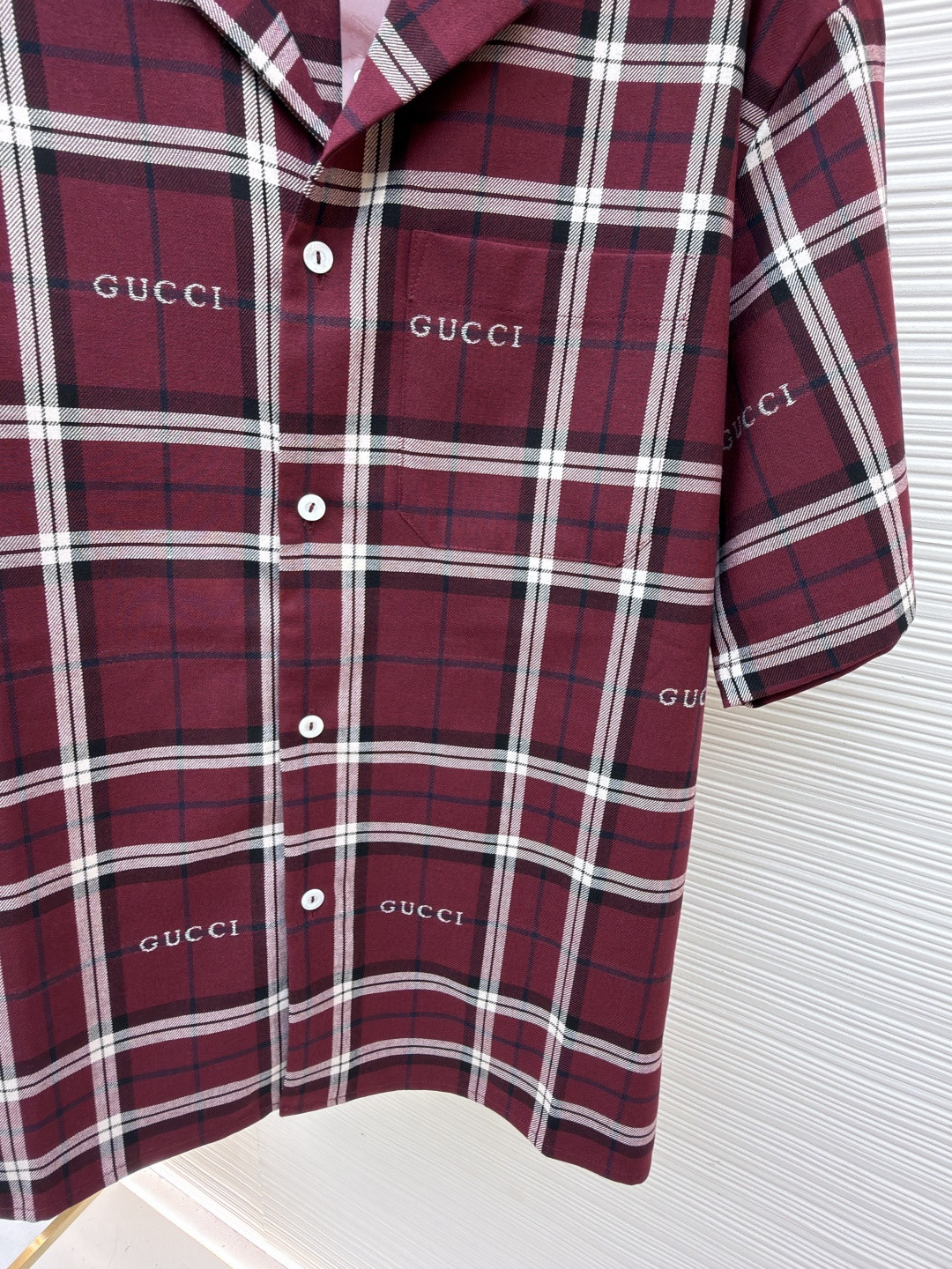 GUCCI 古驰 撞色格纹短袖衬衫 外套 夏季 红色 B0