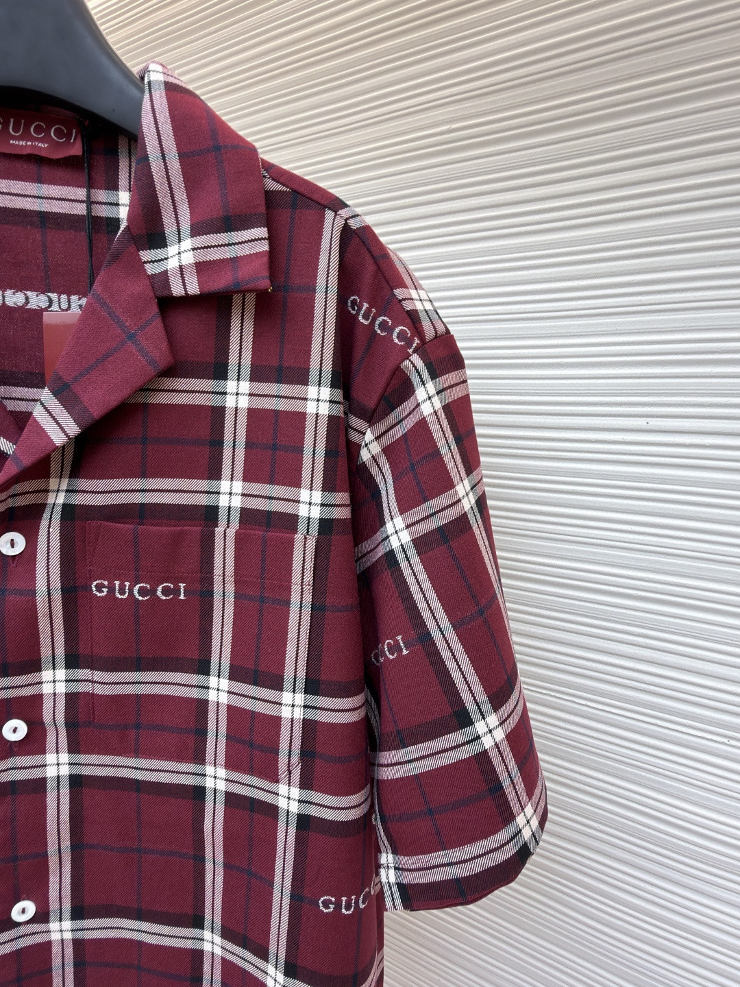 GUCCI 古驰 撞色格纹短袖衬衫 外套 夏季 红色 B0