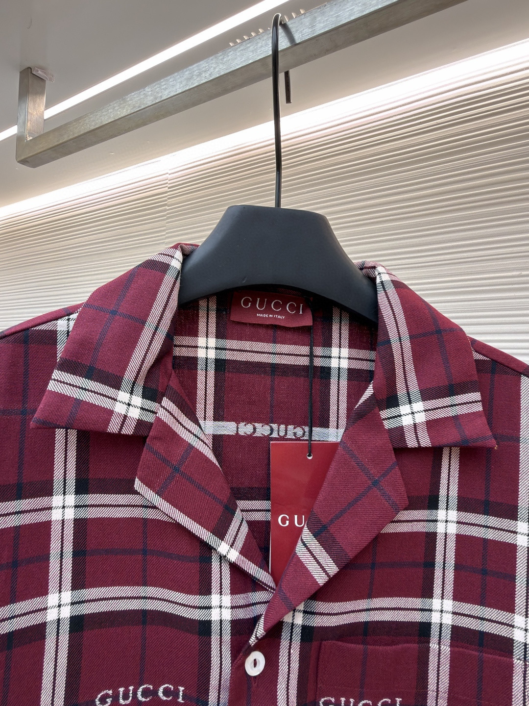GUCCI 古驰 撞色格纹短袖衬衫 外套 夏季 红色 B0