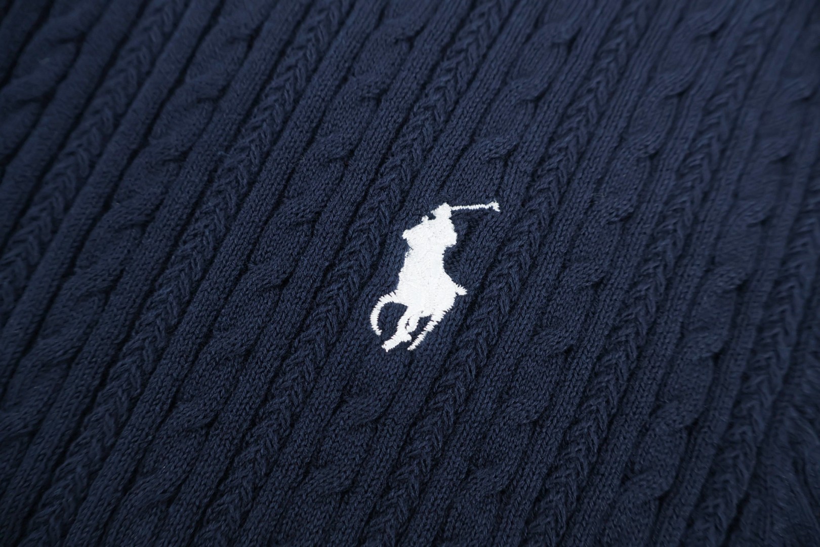 Ralph Lauren 拉夫劳伦 绞花编结老钱风针织Polo衫 针织衫 短袖 白色 藏蓝色 B0 