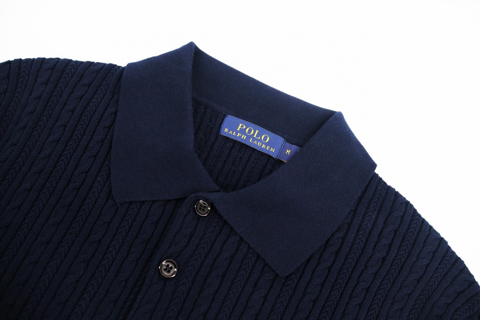 Ralph Lauren 拉夫劳伦 绞花编结老钱风针织Polo衫 针织衫 短袖 白色 藏蓝色 B0 