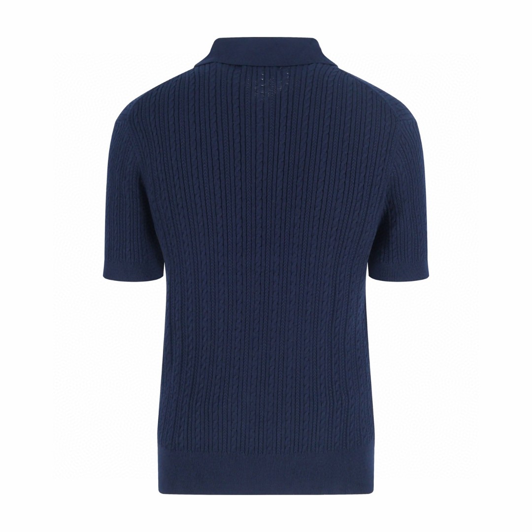 Ralph Lauren 拉夫劳伦 绞花编结老钱风针织Polo衫 针织衫 短袖 白色 藏蓝色 B0 