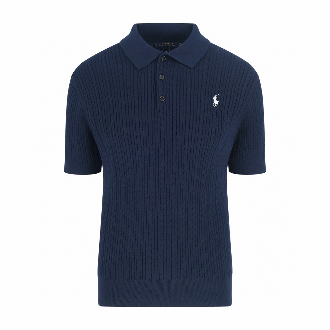 Ralph Lauren 拉夫劳伦 绞花编结老钱风针织Polo衫 针织衫 短袖 白色 藏蓝色 B0 