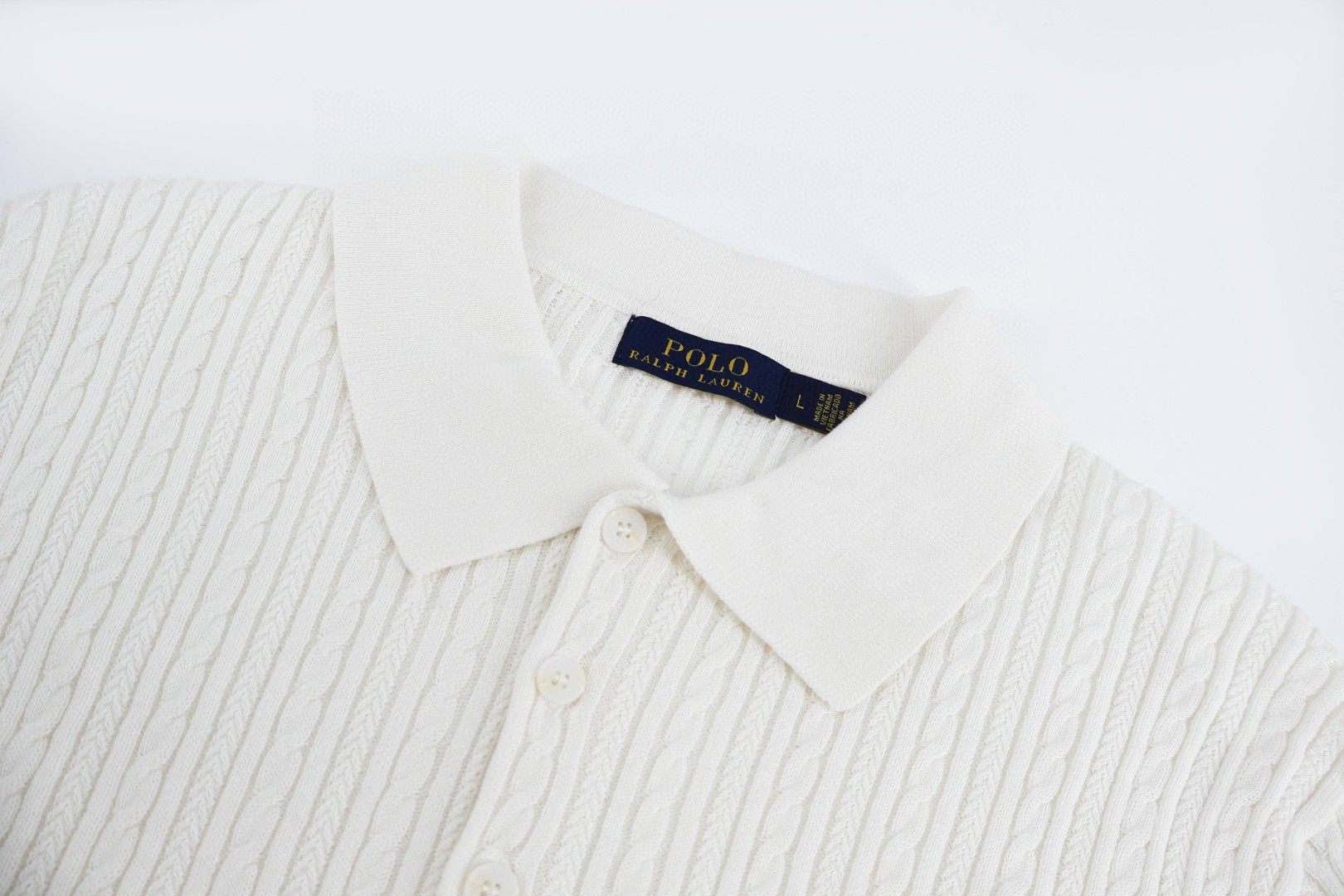 Ralph Lauren 拉夫劳伦 绞花编结老钱风针织Polo衫 针织衫 短袖 白色 藏蓝色 B0 