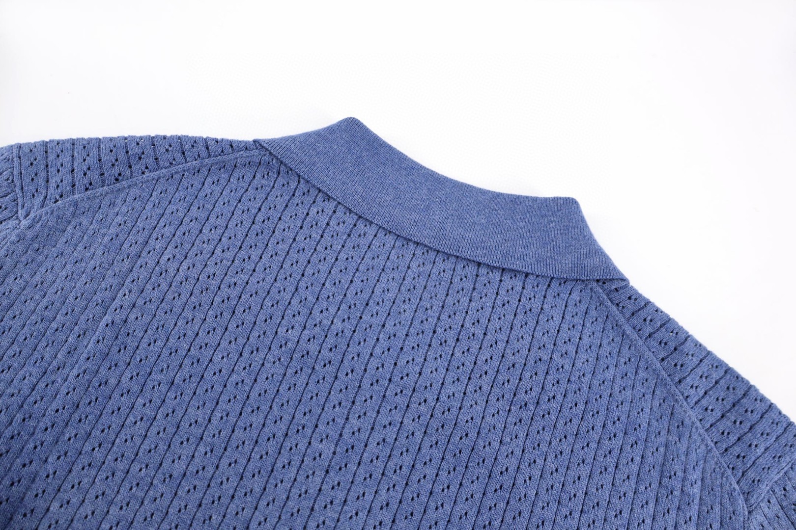 Loro Piana LP 镂空竖纹翻领老钱风针织Polo衫 短袖 夏季 杏色 蓝色 B0 