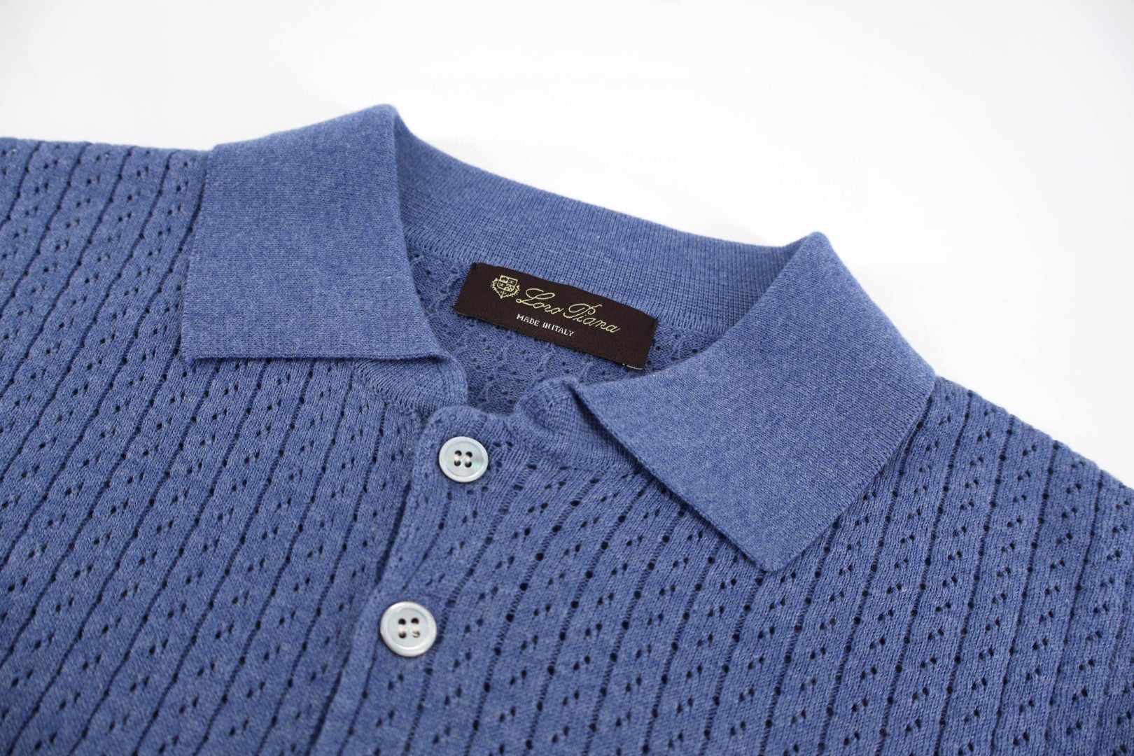 Loro Piana LP 镂空竖纹翻领老钱风针织Polo衫 短袖 夏季 杏色 蓝色 B0 