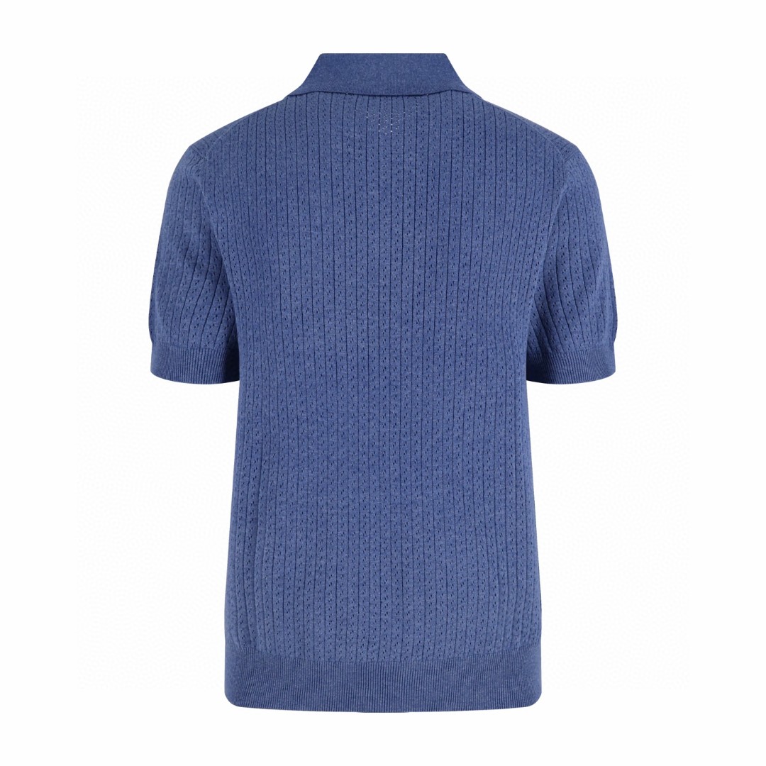 Loro Piana LP 镂空竖纹翻领老钱风针织Polo衫 短袖 夏季 杏色 蓝色 B0 