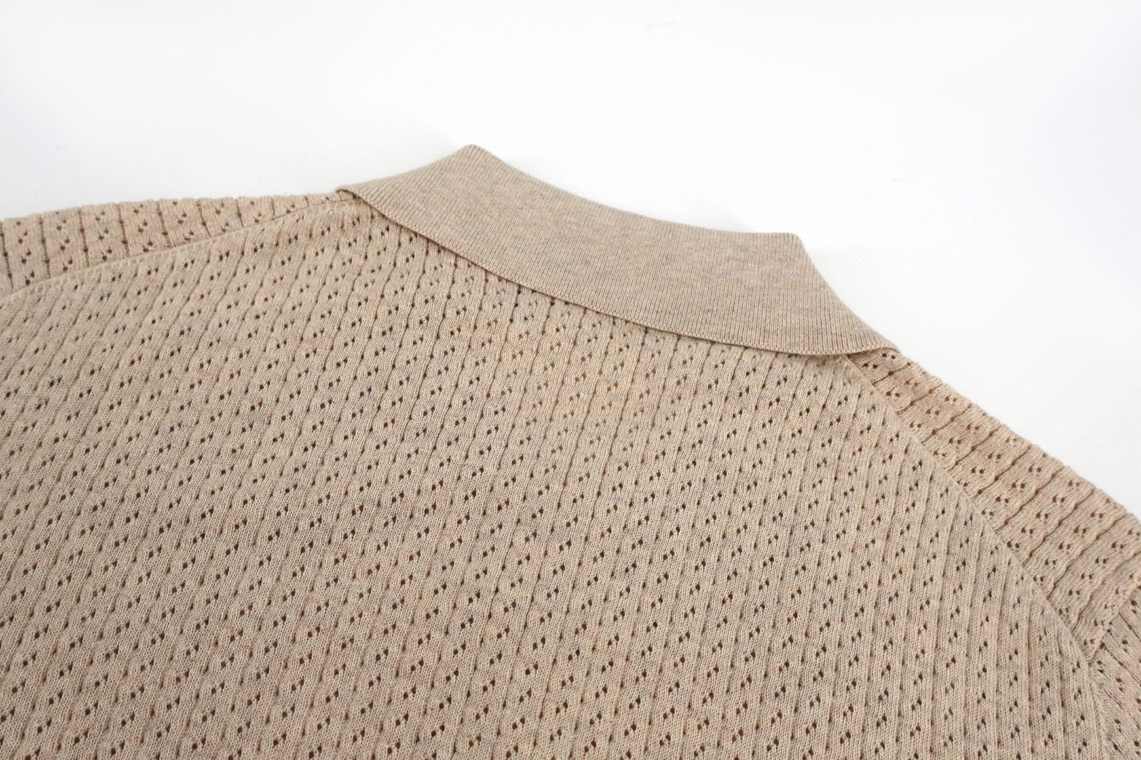 Loro Piana LP 镂空竖纹翻领老钱风针织Polo衫 短袖 夏季 杏色 蓝色 B0 