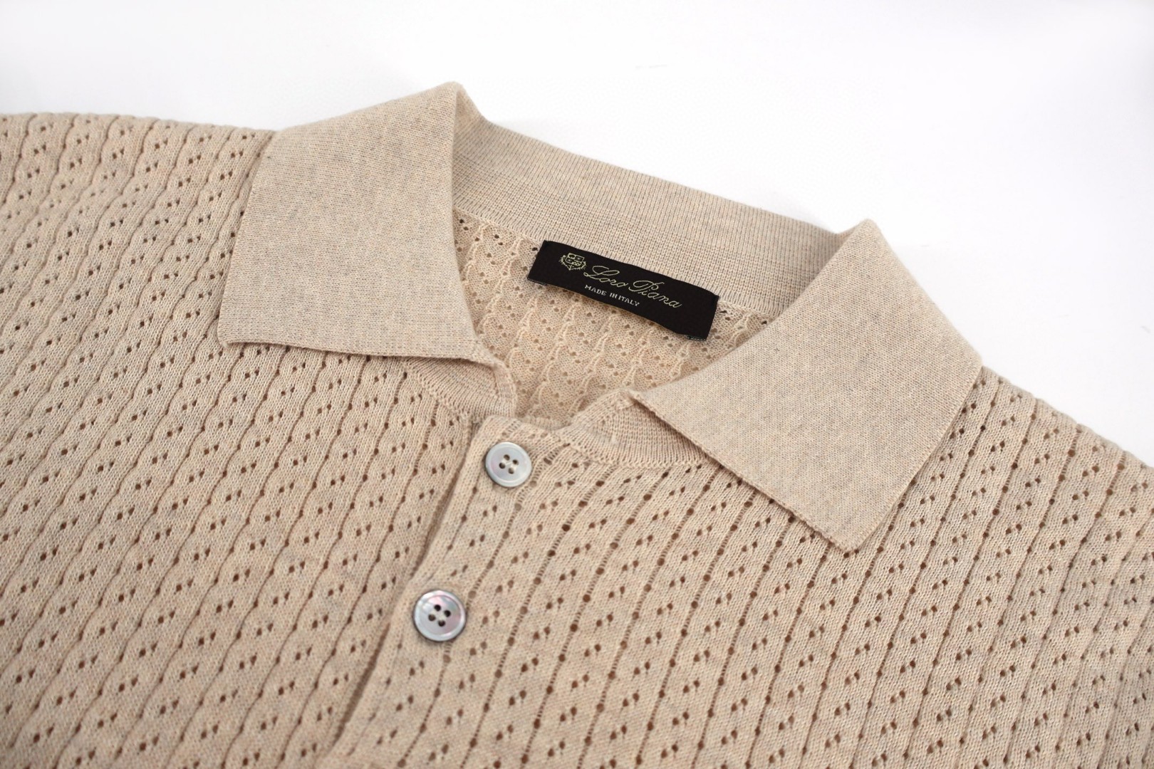 Loro Piana LP 镂空竖纹翻领老钱风针织Polo衫 短袖 夏季 杏色 蓝色 B0 