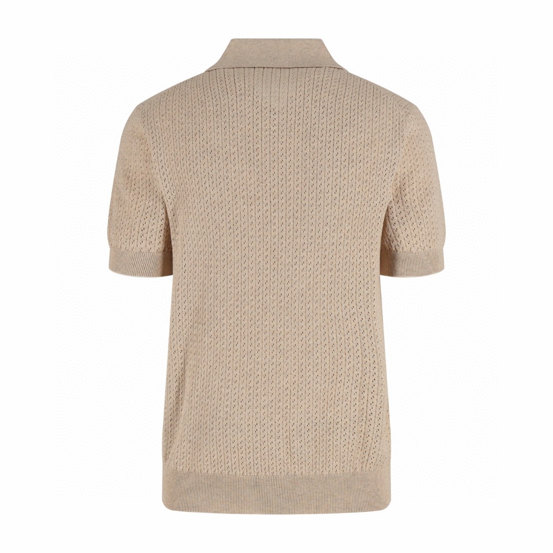 Loro Piana LP 镂空竖纹翻领老钱风针织Polo衫 短袖 夏季 杏色 蓝色 B0 