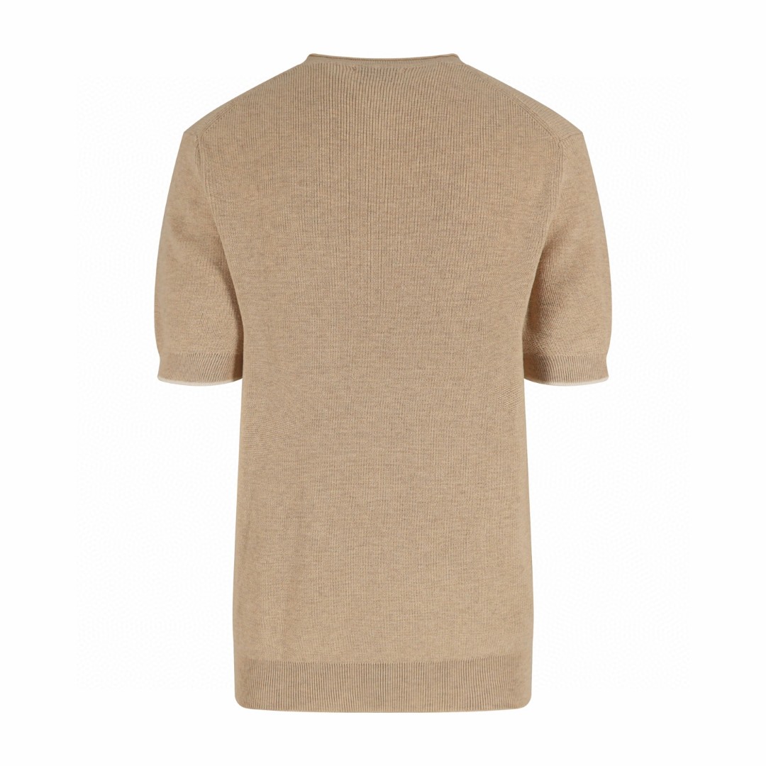 Brunello Cucinelli BC 毛边罗纹领口针织衫 短袖 T恤 杏色 黑色 B0 261M2L707710-CRO75