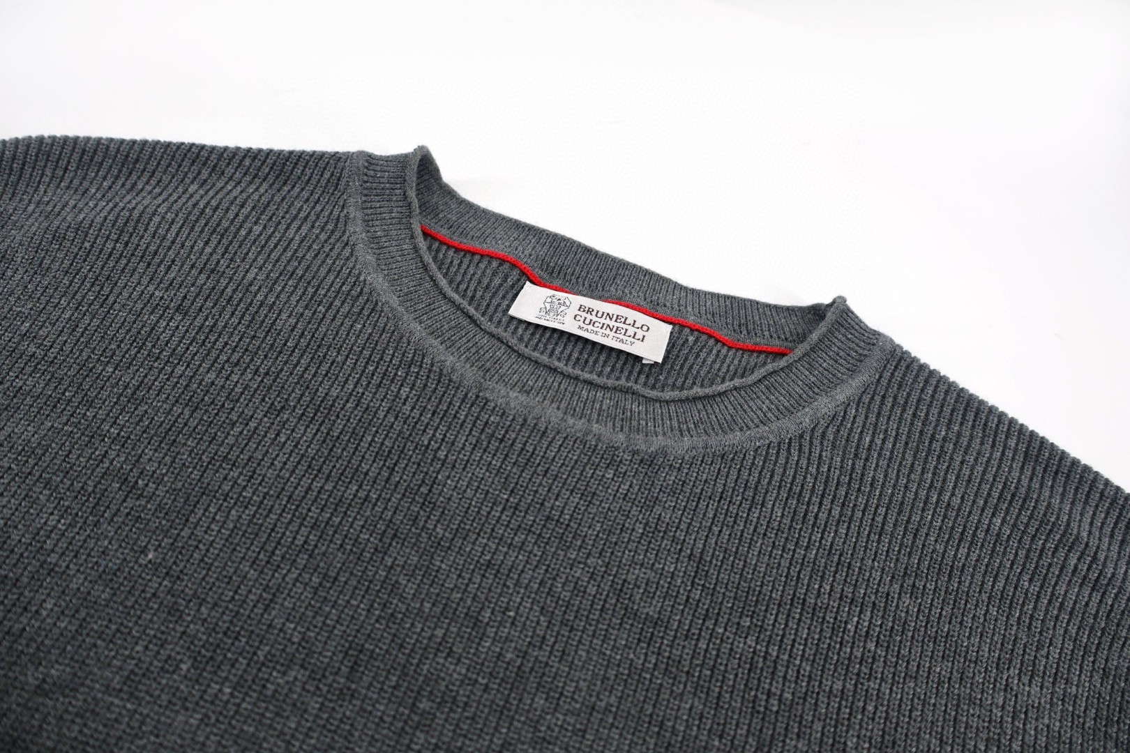 Brunello Cucinelli BC 毛边罗纹领口针织衫 短袖 T恤 杏色 黑色 B0 261M2L707710-CRO75