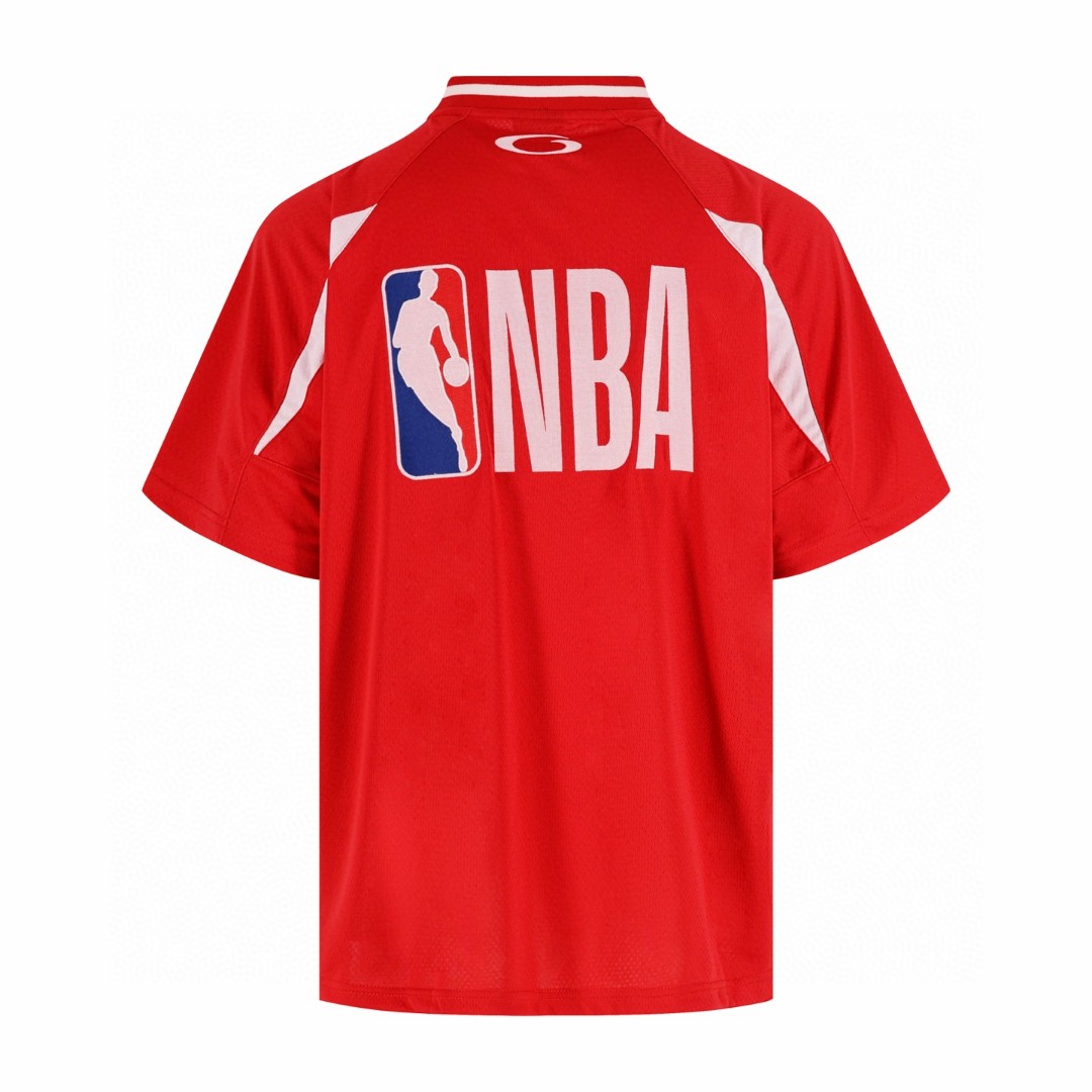 Balenciaga 巴黎世家 NBA 联名款 廓形拼色10号球衣 短袖 T恤 夏季 红色 B0 863852TTVW16291