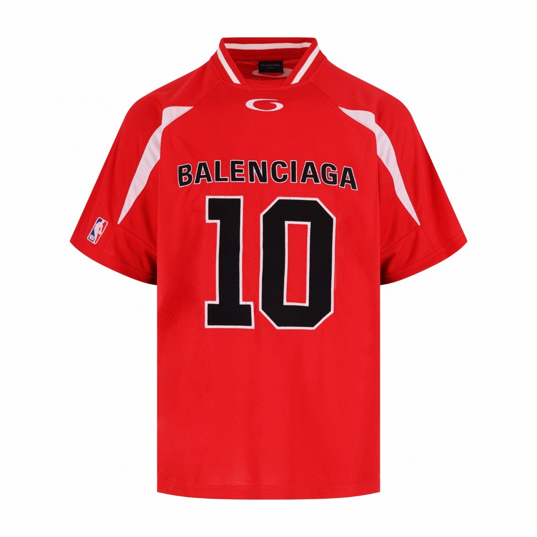 Balenciaga 巴黎世家 NBA 联名款 廓形拼色10号球衣 短袖 T恤 夏季 红色 B0 863852TTVW16291