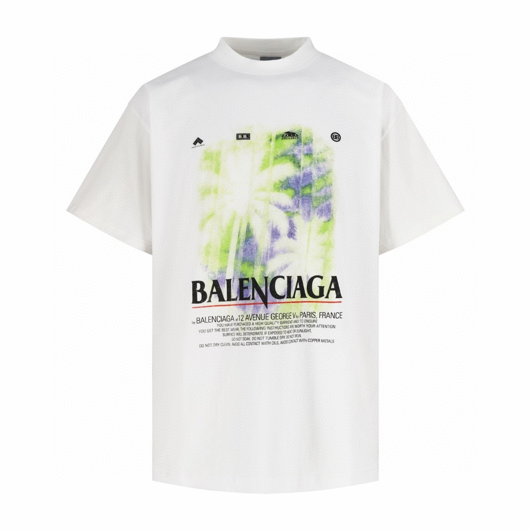 Balenciaga 巴黎世家 椰树丛林印花圆领短袖 T恤 夏季 白色 A0 764235TUV079000