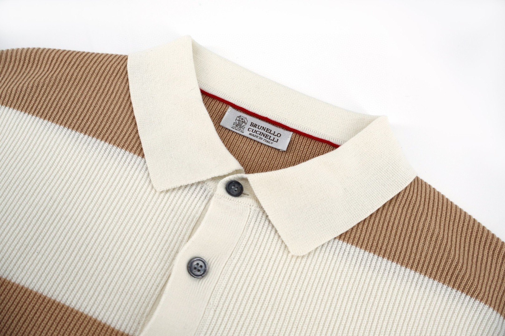 Brunello Cucinelli BC 海航条纹针织Polo衫 短袖 T恤 老钱风 黑色 米粽色  B0