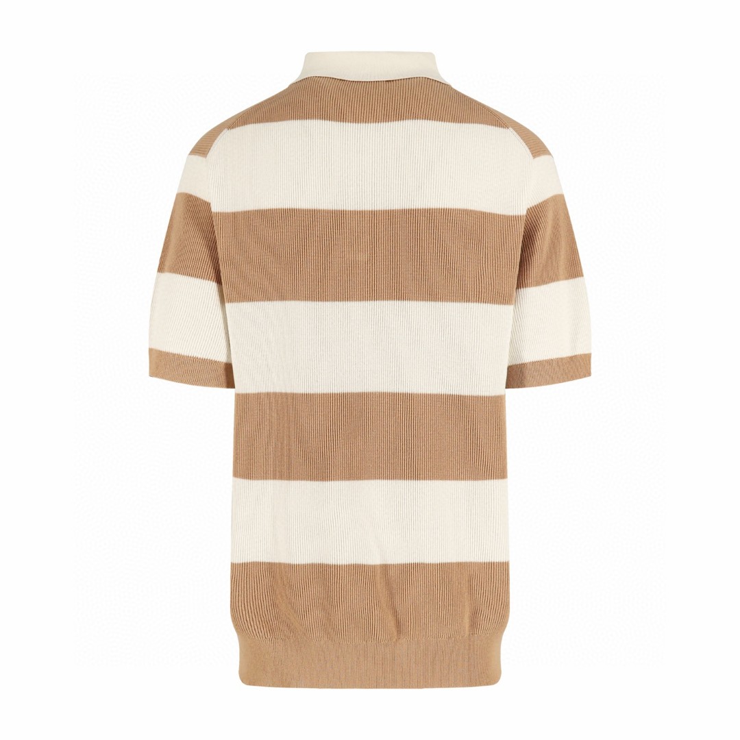 Brunello Cucinelli BC 海航条纹针织Polo衫 短袖 T恤 老钱风 黑色 米粽色  B0