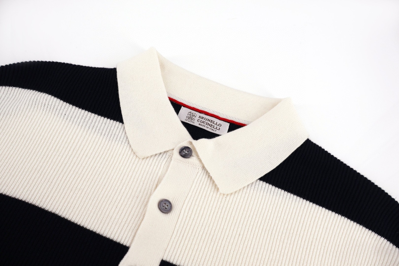 Brunello Cucinelli BC 海航条纹针织Polo衫 短袖 T恤 老钱风 黑色 米粽色  B0