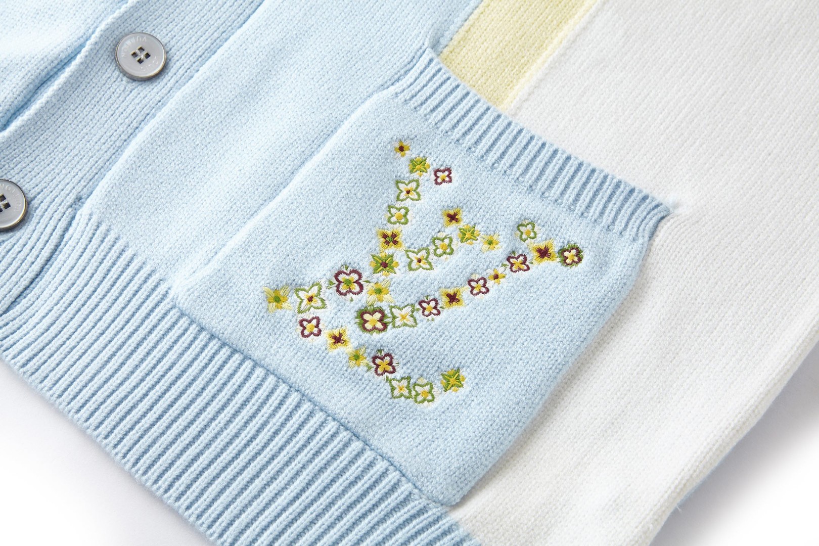 LOUIS VUITTON 路易威登 花朵口袋刺绣标识针织开衫 针织衫 毛衣 外套 蓝色 B5 1AJRLM