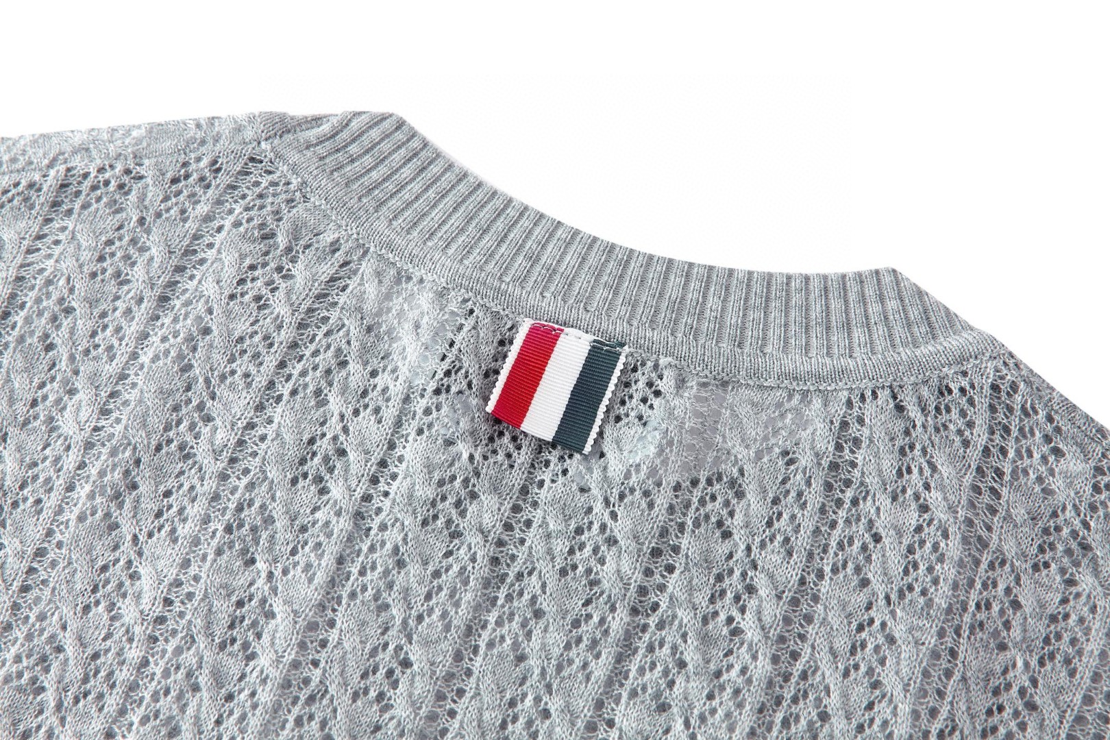 THOM BROWNE 镂空圆领针织衫 短袖 女款 灰色 B0