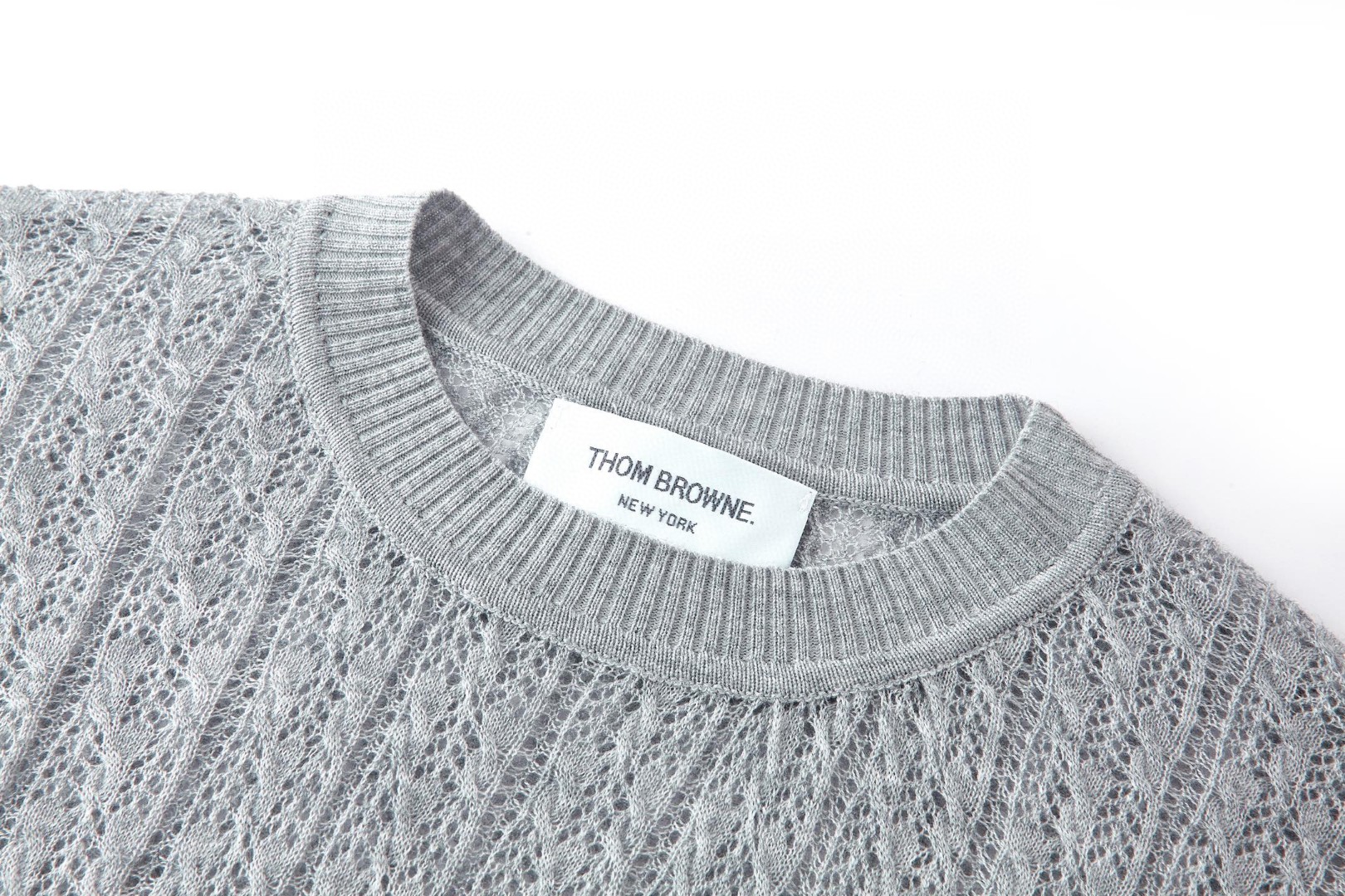 THOM BROWNE 镂空圆领针织衫 短袖 女款 灰色 B0