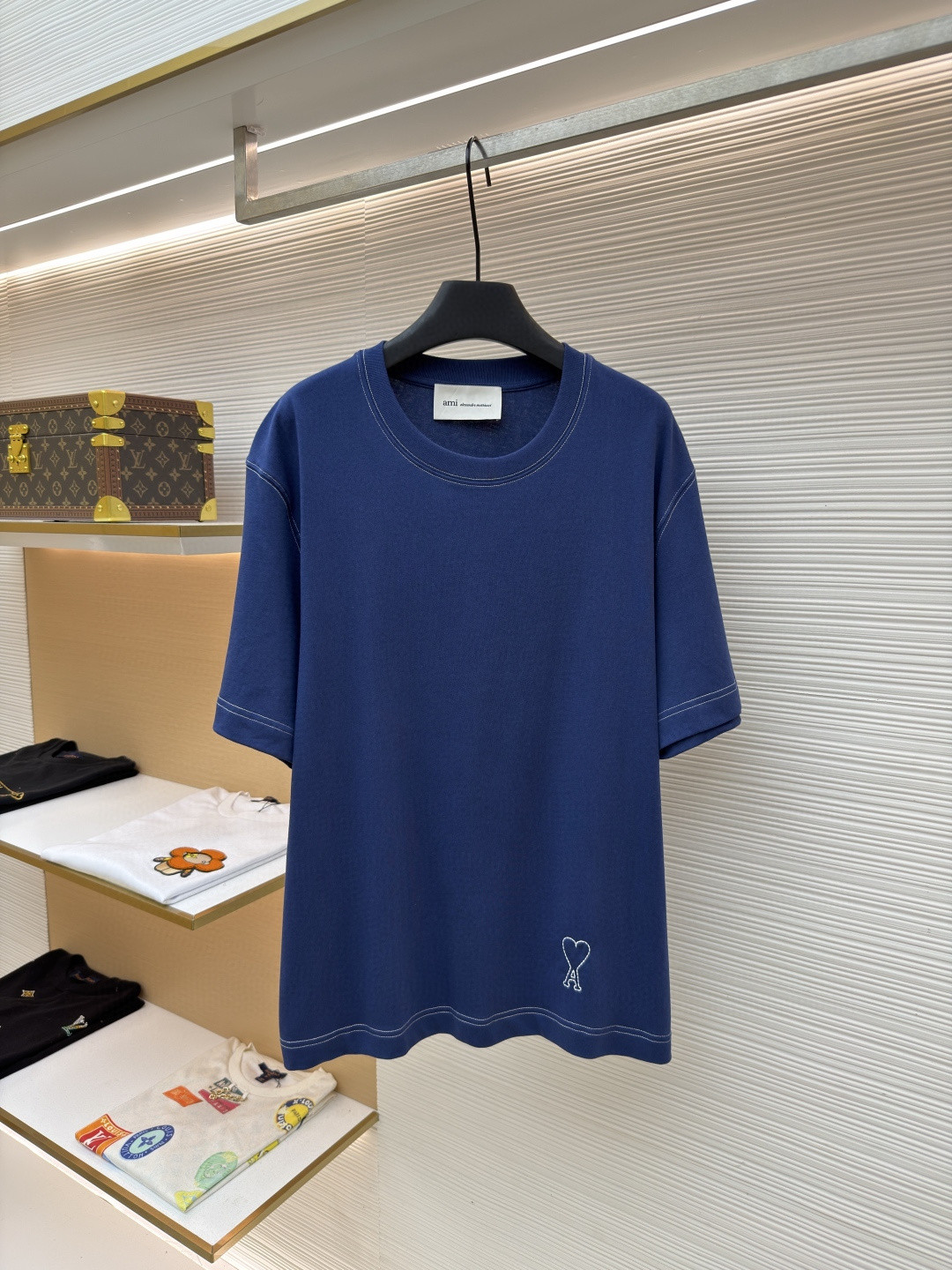 AMIPARIS Ami 刺绣明线勾勒圆领短袖 T恤 夏季 蓝色 A0 HTS394726A021