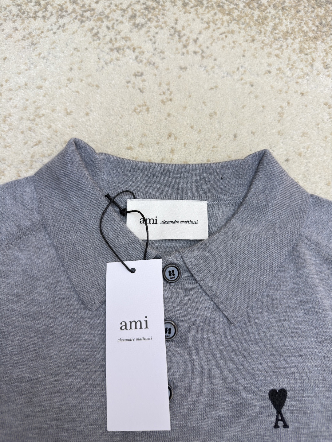 AMIPARIS Ami 爱心绣花针织Polo衫 毛衣 短袖 女款 灰色 绿色 A5 FPL439KN00390504